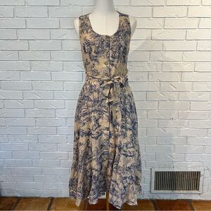 J. Peterman Blue Toile Cotton Linen Dress Womens 4